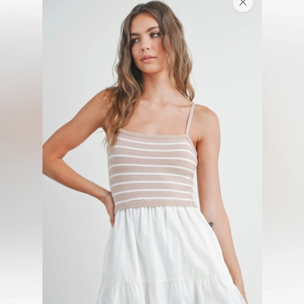 Striped Beige and White Maxi Dress - Picture 2 of 8